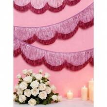 Pink Scalloped Metallic Tinsel Banner, Pink Fringe Backdrop 5.9 Ft Pink Foil Fringe Garland, Fringe Banner - Layered Party Tinsel Garland For Party Banners Bachelorette Decorations, Birthday Photo Booth Backdrop, Happy Birthday Decor, New Year Party Decor, Bridal Shower Wicked Banner - 彩色 - 查看 4