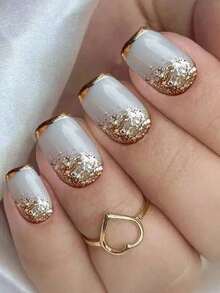 24pcs/Set Medium Square Shiny Colored French Manicure Nail Stickers, Containing Glitter, Full Coverage Acrylic False Nails, Includes 1pc Jelly Gel And 1pc Nail File, Suitable For Women And Girls For Daily Work, Study And Gatherings - Nhiều màu-2 - Xem 2