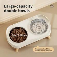Elevated Double Bowl Feeder, Cat/Dog Bowls For Food And Water, Featuring A Water And Feeding Integration Design, Dog Food Water Bowls For Medium Small Dogs And Cats, Non-Slip Pet Dish Station, Easy To Clean, Christmas Gift For Dogs - 800ml - View 5