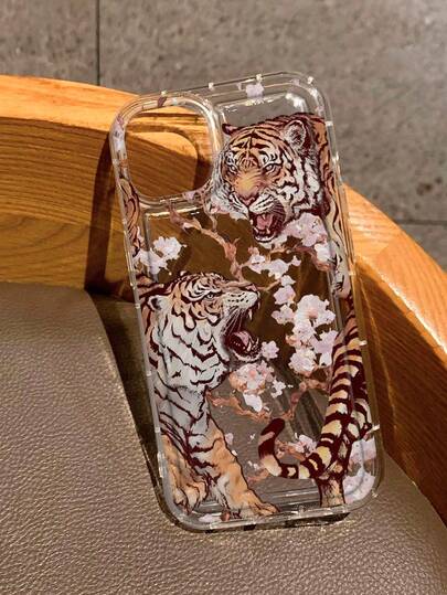 Plum Blossom Vicious Tiger Winter Print Clear Case Compatible With IPhone 13/11/17/17pro/16/14/15/15pro/15 Plus/15 Promax/7plus/8plus/X/Xs Max/Xr/11pro/12pro/13pro/14pro/12mini/13mini/11promax/12promax/13promax/14promax/14plus/17pro Max/17Air/6/6s Plus/7/8/16Pro/16plus/16promax/Se2/17promax&Compatible With Samsung Galaxy/A54/A14/A12/A13/A15/A32/A33/A24/A52S/S20/S21/S22/S23/S24/S23Plus/S24ultra/S25/A15/A33/A23