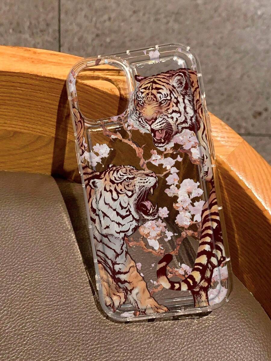 Plum Blossom Vicious Tiger Winter Print Clear Case Compatible With IPhone 13/11/17/17pro/16/14/15/15pro/15 Plus/15 Promax/7plus/8plus/X/Xs Max/Xr/11pro/12pro/13pro/14pro/12mini/13mini/11promax/12promax/13promax/14promax/14plus/17pro Max/17Air/6/6s Plus/7/8/16Pro/16plus/16promax/Se2/17promax&Compatible With Samsung Galaxy/A54/A14/A12/A13/A15/A32/A33/A24/A52S/S20/S21/S22/S23/S24/S23Plus/S24ultra/S25/A15/A33/A23 - Multicolor - View 1