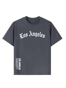 Tween Boy "Los Angeles" Motivational Slogan Graphic Tee, Fashion Summer Top For Boys - Dark Grey - View 5