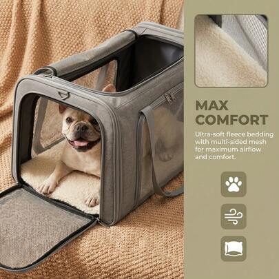 适用于猫咪和小型犬的软面可折叠宠物包 - 透气防刮、防水、易清洁、轻便易携，配有可拆卸肩带，适合汽车/旅行/飞机/居家使用