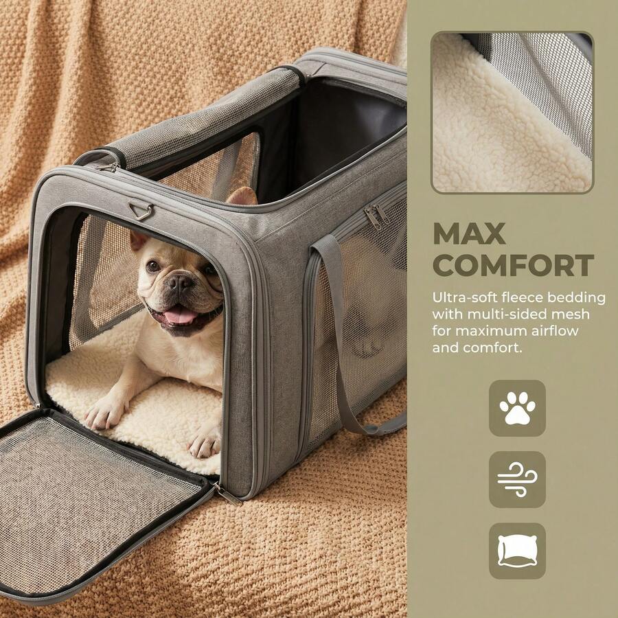 Transportín plegable de material suave apto para gatos y perros pequeños - Transpirable, resistente a arañazos, impermeable, fácil de limpiar, ligero y portátil, con correa de hombro desmontable, apto para uso en coche/viaje/avión/hogar - Multicolor - Ver 1