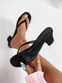 New Summer Soft Leather Round Toe Flat Slippers, Kitten Heel Sandals, Versatile Stiletto Strap Sandals, Designed For Women, Casual & Versatile - New Summer Collection - Comfortable & Casual - Daily Wear - Beach & Resort - Strap Design - Open Toe - Flat Shoes - Burgundy - High Heel - Casual Style - Office Commute - Party & Celebration - Summer - Black - Black - View 1