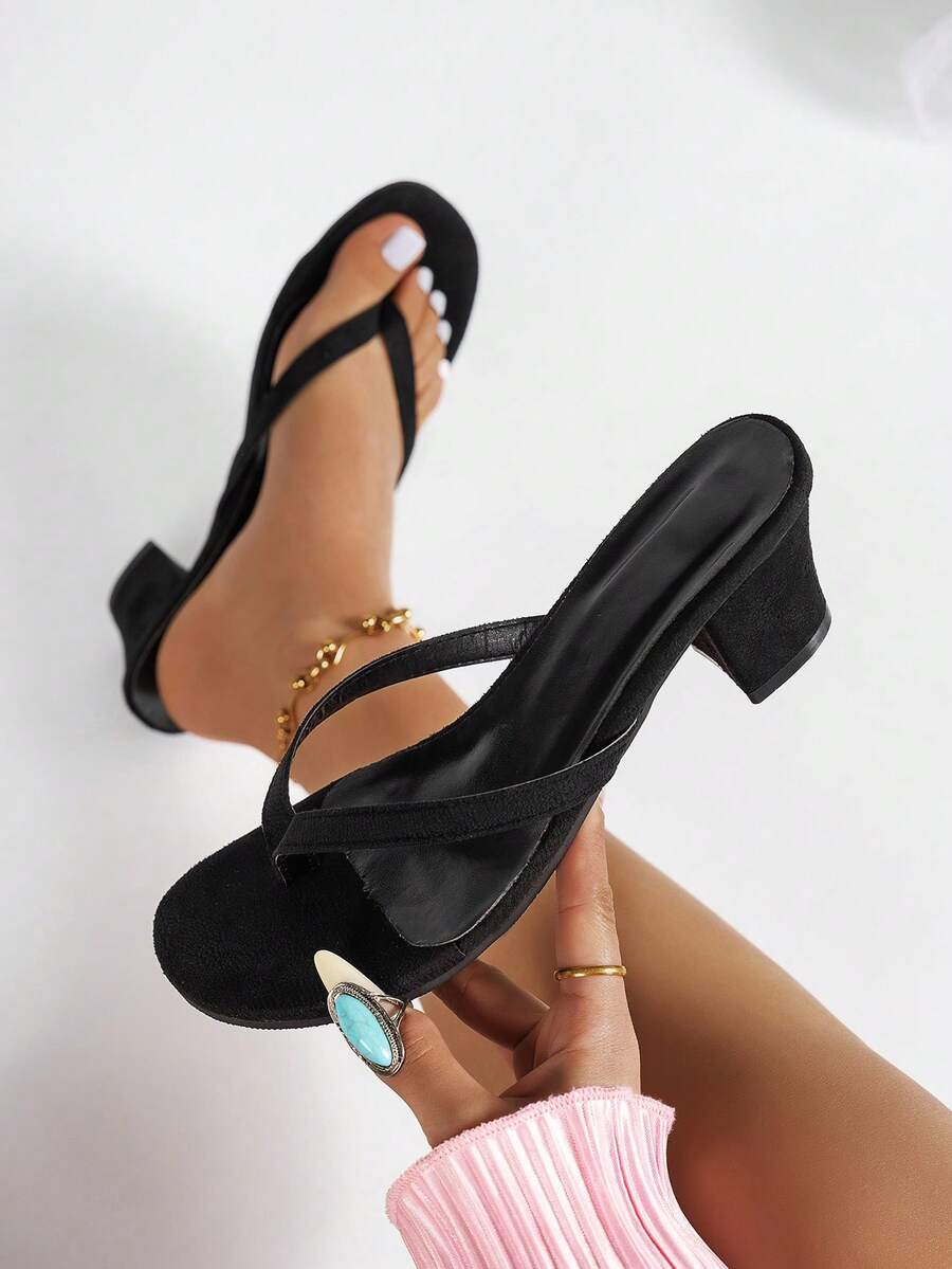 New Summer Soft Leather Round Toe Flat Slippers, Kitten Heel Sandals, Versatile Stiletto Strap Sandals, Designed For Women, Casual & Versatile - New Summer Collection - Comfortable & Casual - Daily Wear - Beach & Resort - Strap Design - Open Toe - Flat Shoes - Burgundy - High Heel - Casual Style - Office Commute - Party & Celebration - Summer - Black - Black - View 1