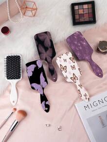 1pc Butterfly Series Cushion Hair Brush, Featuring Delicate Butterfly, Flower, And Daisy Patterns In Chic Artistic Style, Made Of Durable PC+TPU Material For Straight Hair Styling - Multicolor - View 2