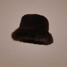 1pc Faux Fox Fur Bucket Hat, Faux Mink Fur Thick & Versatile High-End Fashion Cap