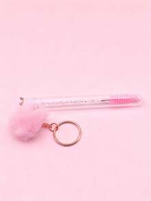 1/3/5pcs Pink Diamond & Pearl Crown Plush Ball Keychain Eyelash Brush Eyebrow Brush Portable Tube Makeup Brush Set, Convenient Travel Makeup Tool,Giveaways - Pink - View 7