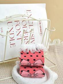 1 Pair Women's Pink Bow Polka Dot Pattern Lace Trim Cute & Versatile Mid-Calf Socks, New Arrival Spring/Summer - Pink - View 5