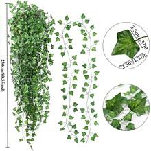 1-12pcs Artificial Ivy Leaves Garland, Silk Fake Ivy Vines For Bedroom Decor, Beautiful Home Wall Decoration, Suitable For Valentine's Day - Green - View 2