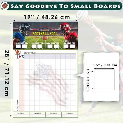 1/2 Pcs Football Squares Board 2026, Football Pool Poster For Big Game Party Games, Party Essentials For Tailgating, Squares Board 100 Grids, 19"*28"