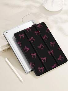 1pc Pink Line Bow Pattern Flat Protective Case, Compatible With IPad 10.2 Inch 2021/2020 IPad 10th/9th/8th Gen, IPad (A16) 11 Inch 11th Generation 2025, Compatible With Samsung Galaxy Tab A8 10.5 Inch 2022, Tablet Protective Cover With Pencil Slot, Supports Auto Sleep/Wake Cover - Multicolor - View 4