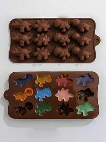 1个12孔恐龙造型硅胶巧克力模具，恐龙动物硅胶模具，适用于DIY蛋糕和巧克力制作 - 彩色 - 查看 6