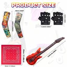 5pcs Punk Gothic Rock Additions | Fake Tattoo Sleeves Covers, Bandana, Black PU Gloves, Inflatable Guitar | Fancy Dress For Women Men, Adult Rock And Roll Costume, 80s 90s Disco Carnival Halloween Cosplay Dress Up Party Supplies - Multicolor - View 2