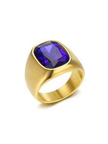 1pc Street Fashion Style Stainless Steel Wide Band Ring With Faceted Zirconia Inlay, Men's Business Party Accessory - Ring - View 16