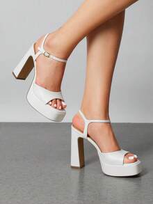 Women Chunky High Heeled Sandals 2026 New Spring Summer Sexy Open Toe Ankle Strap Super High Heel Sandals Suitable For Party Runway - 白色 - 查看 2