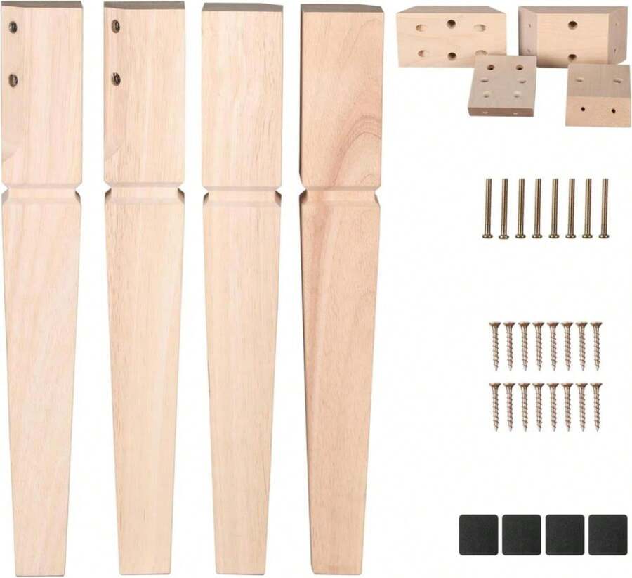 Texphw Unfinished Oak Sofa Legs - Heavy Duty Mid Century Solid Wood Replacement Furniture Legs Set Of 4 For Couch, Table, Bench, Bed, Dresser, Chair - With Installation Hardware (Natural 3"H*275"W) - ColorBB - 查看 1