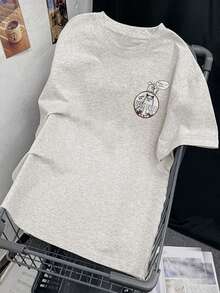 2026春夏新款女式休闲宽松印花T恤，甜美百搭圆领上衣 - 淺花灰 - 查看 5