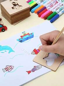 1set Random Style Montessori Wooden Drawing Templates - Creative DIY Painting Stencils For Art Skill Development - Fun Educational Learning Tools, Perfect Gift For Young Artists(Some Parts Are Sent Random) - Multicolor - View 8