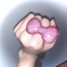 1PCs Cute Delicate Inlaid Rhinestone Pink Bow Ring Women's Simple Sweet Ins Style Finger Ring - 粉色 - 查看 2