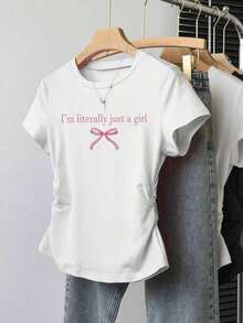 Camiseta de Manga Corta con Gráfico de Estrella Metálica Salpicada para Chicas Adolescentes, Estilo Edgy para Vacaciones de Verano - Blanco - Ver 1