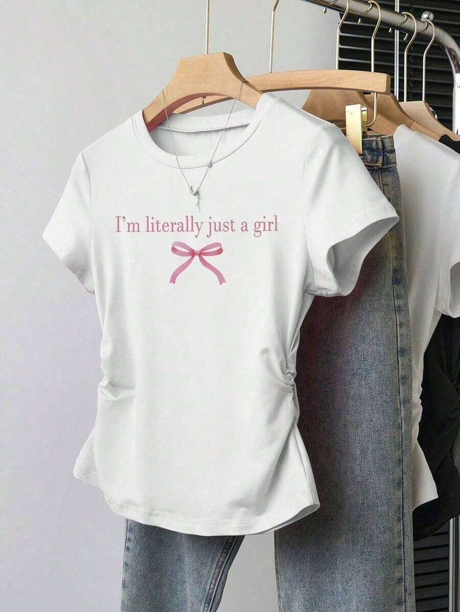 Camiseta de Manga Corta con Gráfico de Estrella Metálica Salpicada para Chicas Adolescentes, Estilo Edgy para Vacaciones de Verano - Blanco - Ver 1
