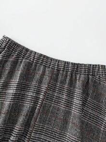 EARO Women's Elegant Long Plaid Skirt, Front Button Design, High Waist A-Line Silhouette, Non-Stretch Fabric Spring - Brown Black White - View 8