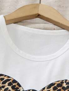 Set de 2 piezas de blusa con corbata de moño con estampado de leopardo y pantalones anchos casuales para niñas preadolescentes, primavera/verano - Blanco - Ver 2