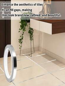 1 Roll Silver Waterproof Caulk Strip, Self-Adhesive Tile Grout Filler Tape, Bathroom Sealing Caulk Tape For Wall, Floor, Cabinet, Kitchen, DIY Decoration, Waterproof, Anti-Fouling, Easy To Apply, High Wear Resistance, Metallic Elegant Look - Silver - View 3