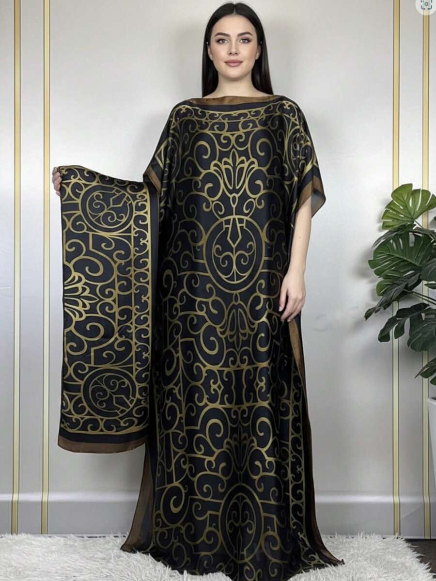 1 chiếc khăn choàng dài rộng rãi bằng lụa giả in họa tiết dành cho nữ, thích hợp để chống nắng ngoài trời, mặc ở nhà, trong phòng điều hòa, mặc hàng ngày, món quà tuyệt vời dành cho vợ, bạn gái vào ngày Valentine. - Một bộ khăn choàng Mã Lai - Xem 1