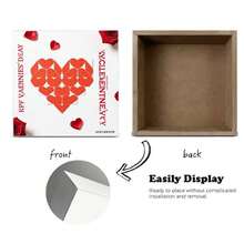 White Rectangular Decorative Wooden Box With Red Heart Pattern (Grid & Outline Hearts), Red Rose Petals & Partial Rose, Vertical Red Text 'KPI VALENTINES D&AY' & 'KYCLEMENTINE.VKY' - Festive Valentine's Day Romantic Decor Or Gift Box - White - View 4