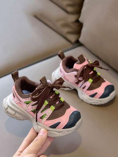 1双女童时尚运动鞋/厚底运动鞋，儿童魔术贴系带网面透气户外休闲鞋，女童软底防滑校园跑步鞋，适合步行/跑步，儿童网球鞋