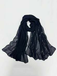 1条珍珠雪纺水钻珍珠围巾，清新女士头巾 - 彩色 - 查看 6