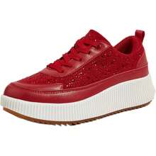 Women's Platform Sneakers Fashion Chunky Casual Sparkly Retro Braided Walking Shoes - 紅色水鑽 - 查看 1