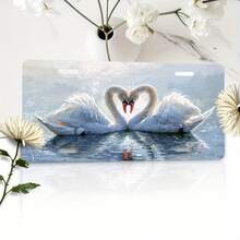 Car P1 6x12inch Aluminum Car License Plate White Swan Heart Shape Romantic Car Art For Front License Plate Front License Plate Art Calm Design Durable Plate Car License Plate Frame CP - A - View 1