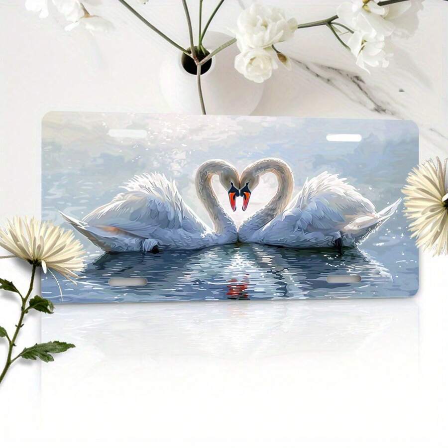 Car P1 6x12inch Aluminum Car License Plate White Swan Heart Shape Romantic Car Art For Front License Plate Front License Plate Art Calm Design Durable Plate Car License Plate Frame CP - A - View 1