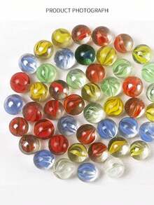 20颗/60颗/100颗彩色玻璃弹珠，弹珠轨道游戏，单人玩具，滚动球，减压玩具，鱼缸装饰，花瓶装饰（颜色和款式随机） - 彩色 - 查看 5