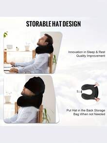 Adjustable Neck Pillow, Outdoor Travel Car Pillow, Detachable Hood U-Shaped Pillow, Adjustable Hooded U-Shaped Neck Pillow | Made Of Polyester Fiber, Handwashable, Multiple Colors Available, Suitable For Car Travel And Outdoor Use, Comfortable And Supportive For Neck - Multicolor - View 4