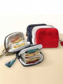 Luxury Jewelry Storage Pouch With Tassel Pendant, Bracelet, Bangle, Jewelry Organizer Zipper Bag, Makeup Room Decor - Multicolor - View 5