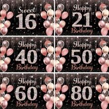 1件生日快乐横幅背景，适用于21岁、40岁、50岁、60岁、80岁生日派对装饰，含闪光气球，可用作16岁、21岁、40岁、50岁、60岁、80岁生日派对的摄影背景。 - 彩色 - 查看 9