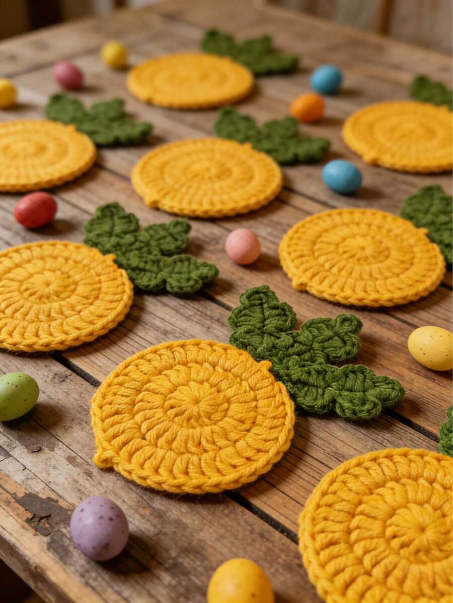 1个手工钩编胡萝卜杯垫，耐用布艺饮料垫，复活节餐桌装饰，复活节礼物，桌面保护垫，钩编布艺杯垫，生日礼物，厨房配件，适用于家庭、办公室和生日礼物，咖啡配件 - 彩色 - 查看 1