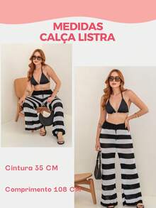 Beach Cover-Up Pants, Drawstring, Striped, Crochet, Blogger Style, Luxury Knitwear, Elegant, Women's Fashion, Summer, Casual, Beach Vacation - 奶油色 - 查看 4