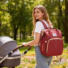 Fashionable Large Capacity Diaper Backpack, Multifunctional Mother Bag, Portable Design For Travel And Maternity - Red - View 5