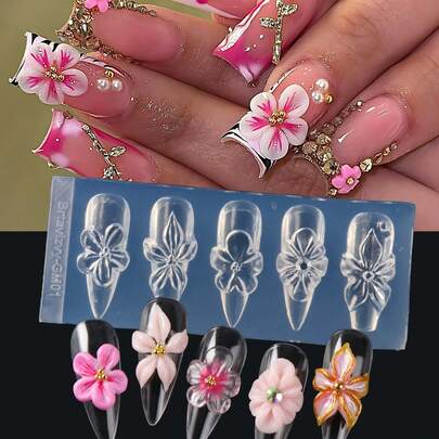 1pc Reusable Silicone Mold For Nail Art, High Relief Flower Petal, Orchid, Cherry Blossom Design, Nail Gel Printing Template, Salon Nail Art Supplies, Spring