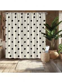 1PC Modern Beige And Black Polka Dot Shower Curtain, Classic Polka Dot Pattern With Contrast Dots On Neutral Beige Background, Premium Water-Resistant Polyester Fabric,Mildew-Resistant, Textured Modern Minimalist Style With Metal Grommet Top, Unisex Neutral Bathroom Decor, With 10 Hooks Included, Perfect For Contemporary Bathroom, Guest Bath, Master Suite, Stylish Home Upgrade - 浴簾1 - 查看 1