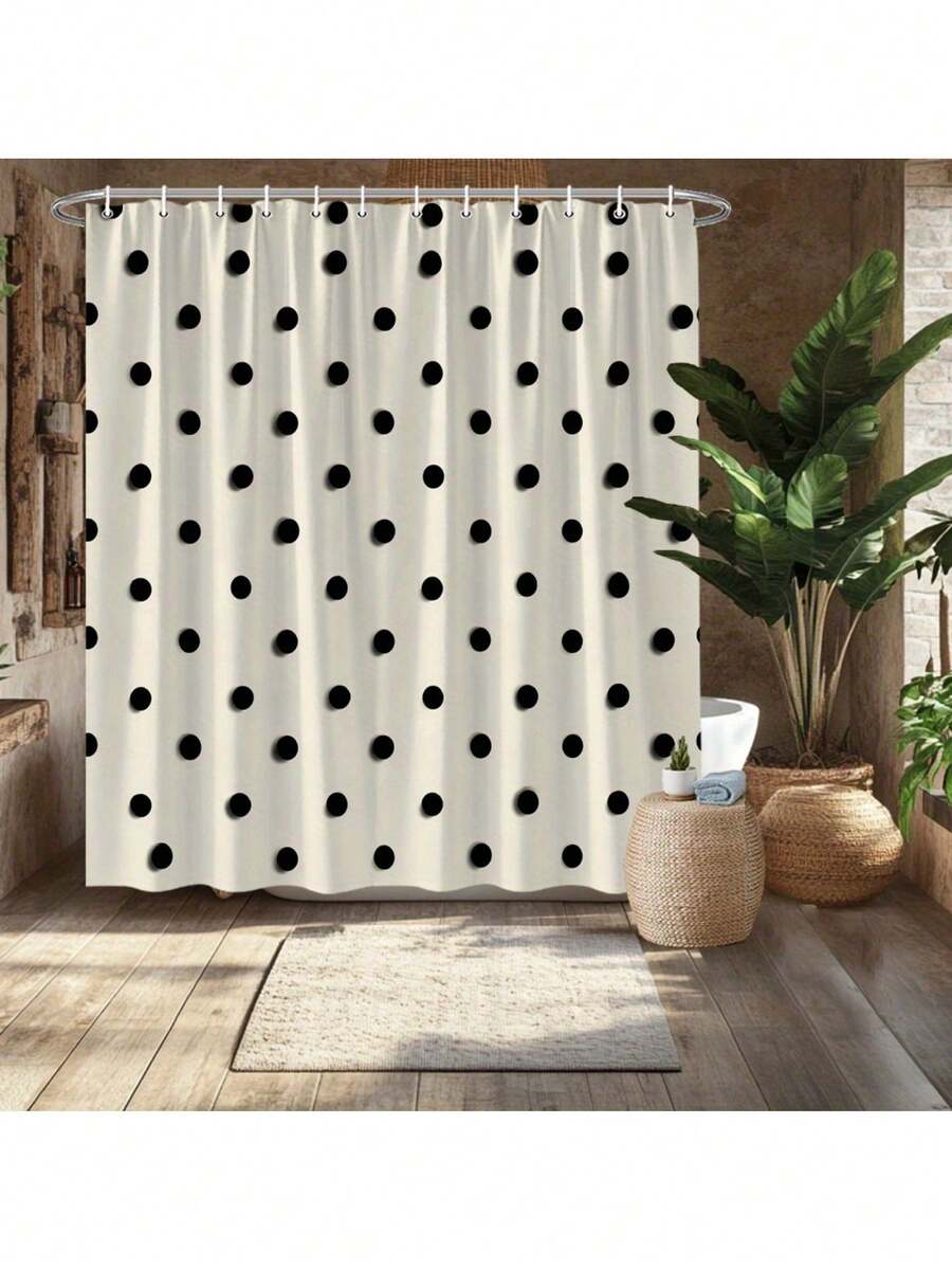 1PC Modern Beige And Black Polka Dot Shower Curtain, Classic Polka Dot Pattern With Contrast Dots On Neutral Beige Background, Premium Water-Resistant Polyester Fabric,Mildew-Resistant, Textured Modern Minimalist Style With Metal Grommet Top, Unisex Neutral Bathroom Decor, With 10 Hooks Included, Perfect For Contemporary Bathroom, Guest Bath, Master Suite, Stylish Home Upgrade - 浴簾1 - 查看 1