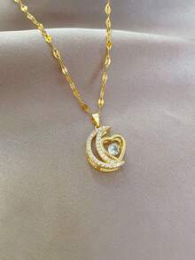 1pc Crescent Shaped Necklace, New, Luxurious, Niche Design, Exquisite Elegant, High-Quality, Heart-Shaped Pendant Accessory - Moon - View 3