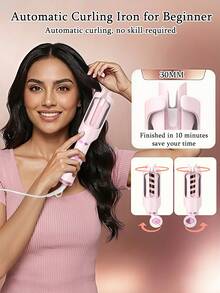 GENAI 30毫米自动卷发棒，带凹槽和冷风功能，5档温度设置，快速加热，轻松打造持久韩式海滩波浪卷发 - 美規A型插(110-127V) - 查看 5