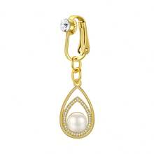 Fake Belly Button Ring Clip-On For Women - CZ Dangle Heart Non-Piercing Jewelry - Golden - Golden - View 23